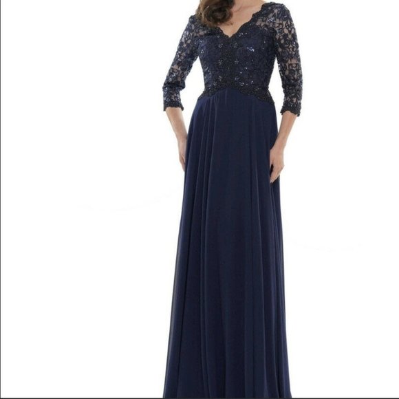 Marsoni Dresses & Skirts - Marsoni by Colors Womens Blue M223 Lace & Chiffon Maxi Gown Mother of The bride